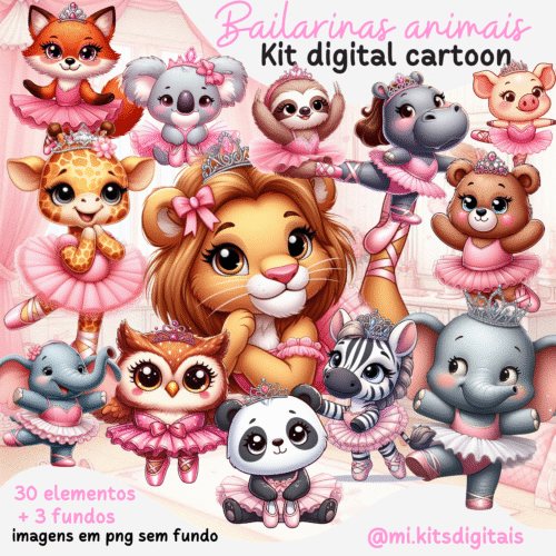 KIT DIGITAL Animais Bailarinas Aquarela