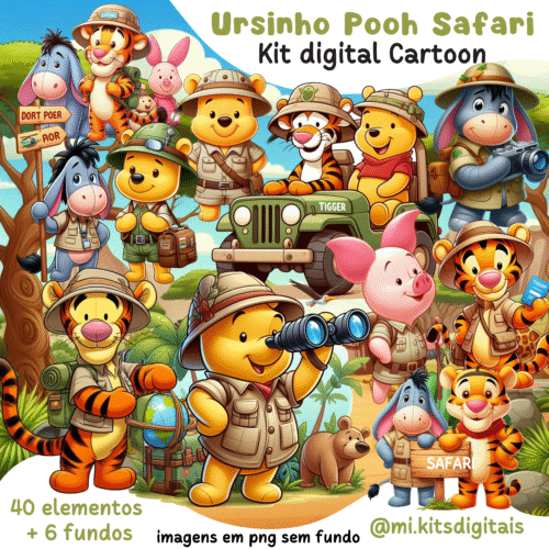 KIT DIGITAL Ursinho Pooh Safari cartoon