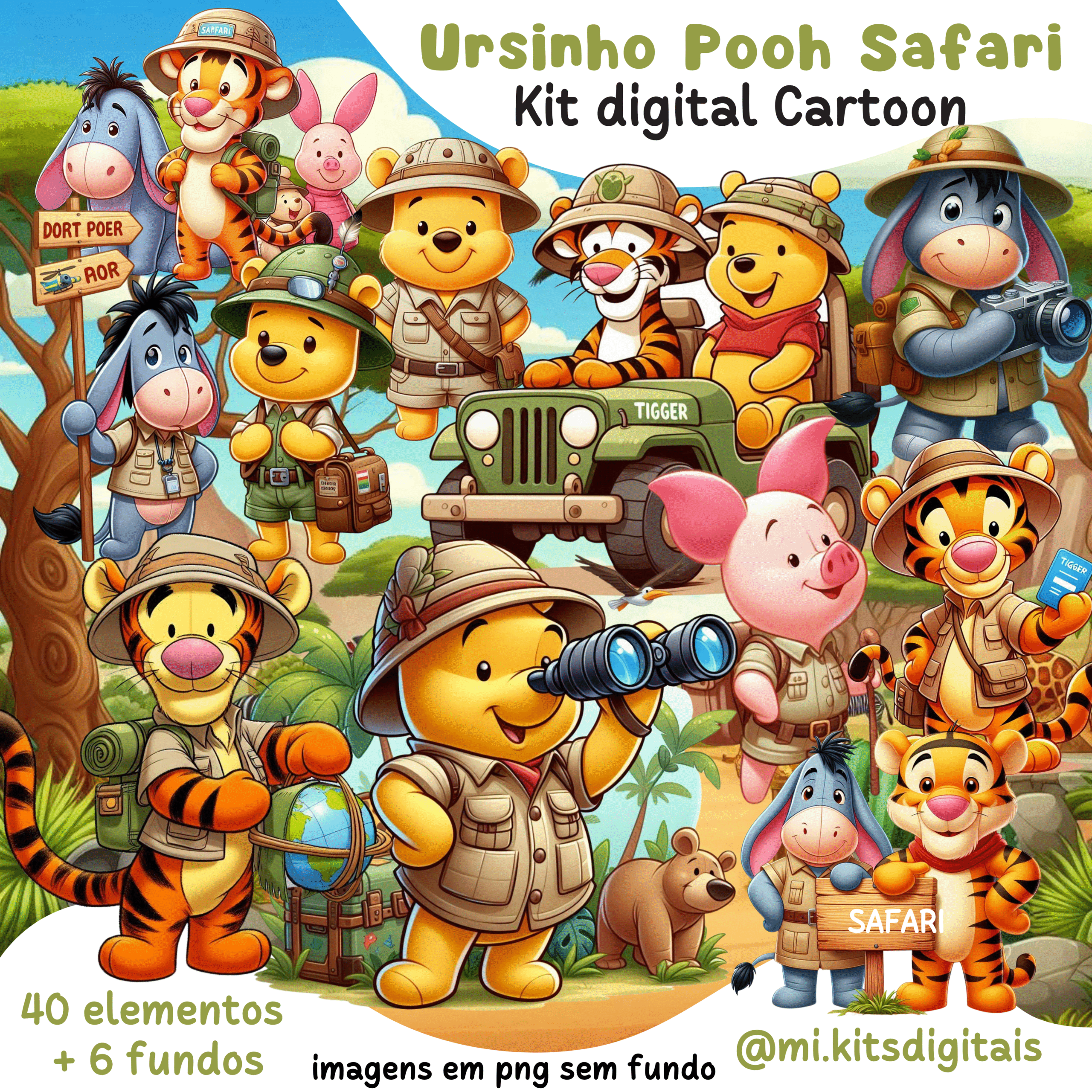 38 - Ursinho Pooh Safari cartoon KIT DIGITAL Ursinho Pooh Safari cartoon - Imagem 1