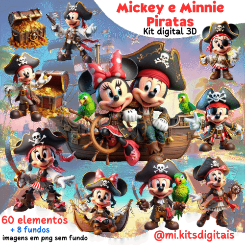 KIT DIGITAL Mickey e Minnie Piratas