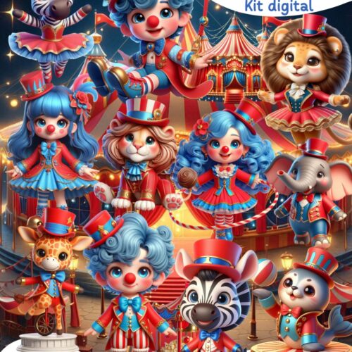 KIT DIGITAL Circo Azul e Vermelho