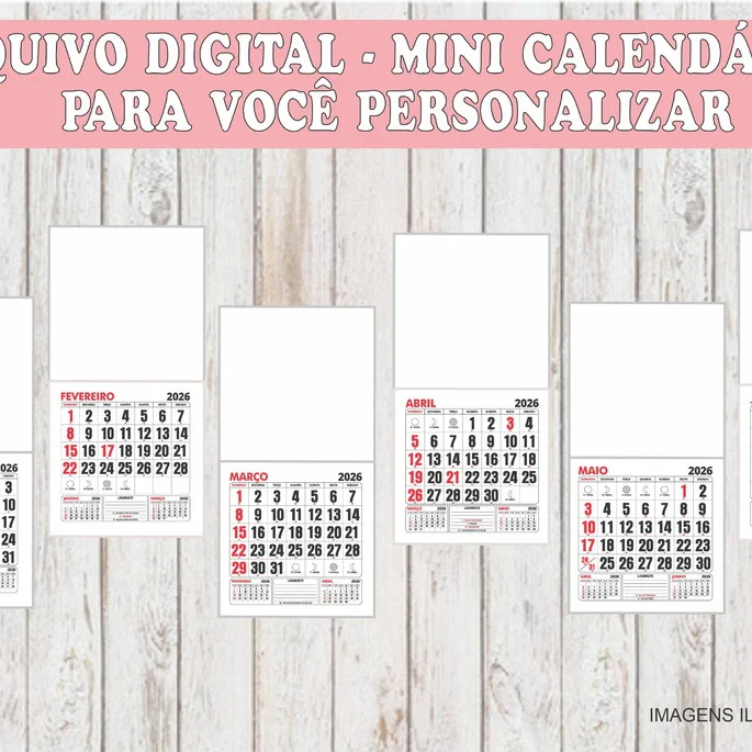 Arquivo Digital Mini Calendário 2026 Png Você Personaliza Arquivo Digital Mini Calendário 2026 - Imagem 1