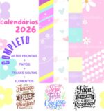 Arquivo digital calendários 2026 (com papéis, elementos, frases)