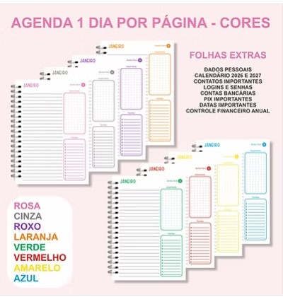 Arquivo Agenda 2026 - 1 Dia Por Página - Cores