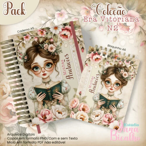Caderno Pautado A5+Bloquinho A6 Coleção Era Vitoriana N2