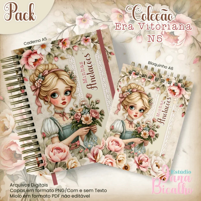 Coleção Era Vitoriana N5 Caderno Pautado A5+Bloquinho A6 Coleção Era Vitoriana N5 - Imagem 1