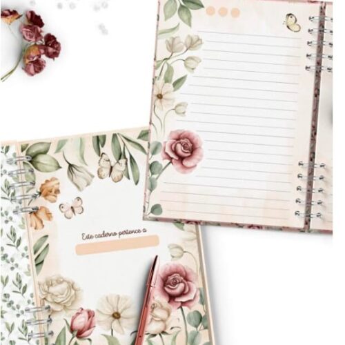 Arquivo Kit 7 Capas e Miolo Pautado Coleção Floral Romântico