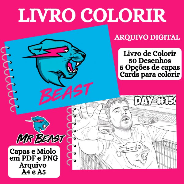 LIVRO MR BEAST LIVRO COLORIR MR BEAST – Arquivo digital - Imagem 1