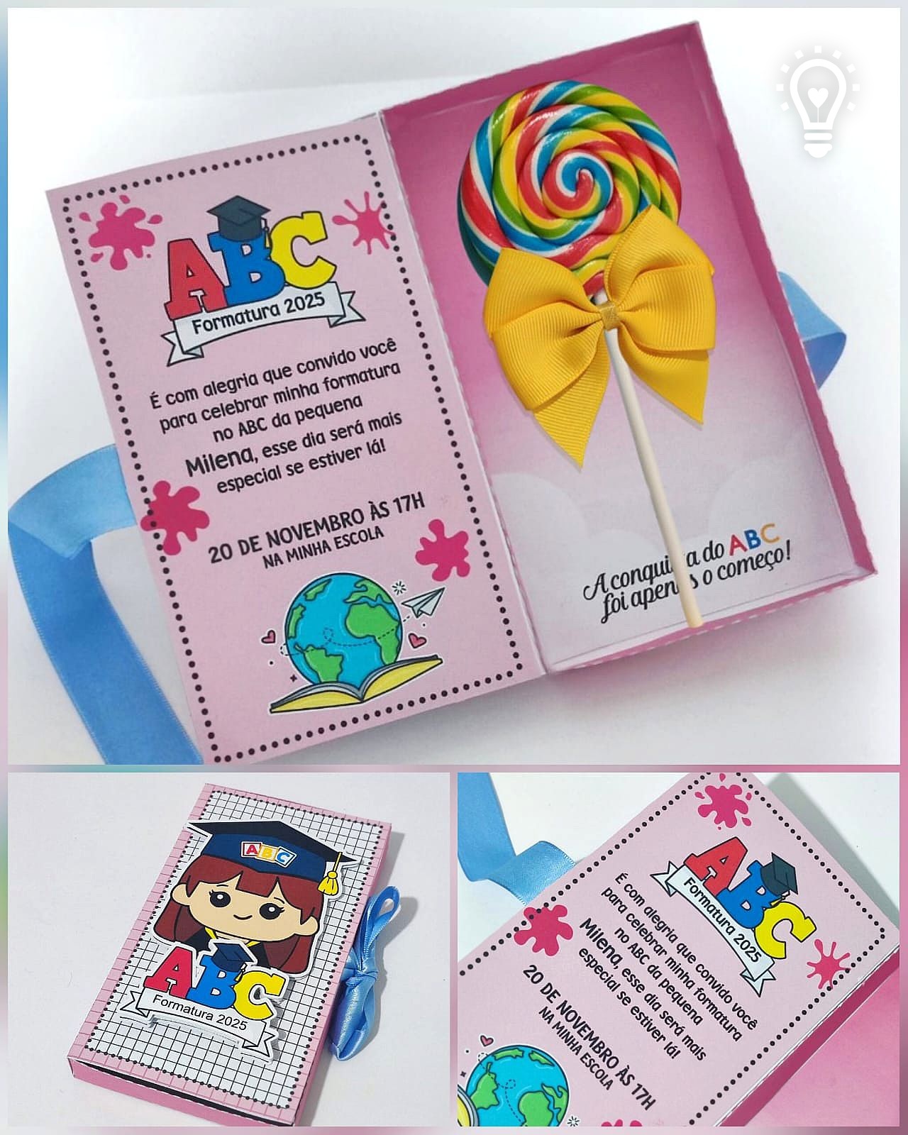 MENINA ARQUIVO DE CORTE CONVITE ABC FORMATURA (STUDIO E PDF) - Imagem 1