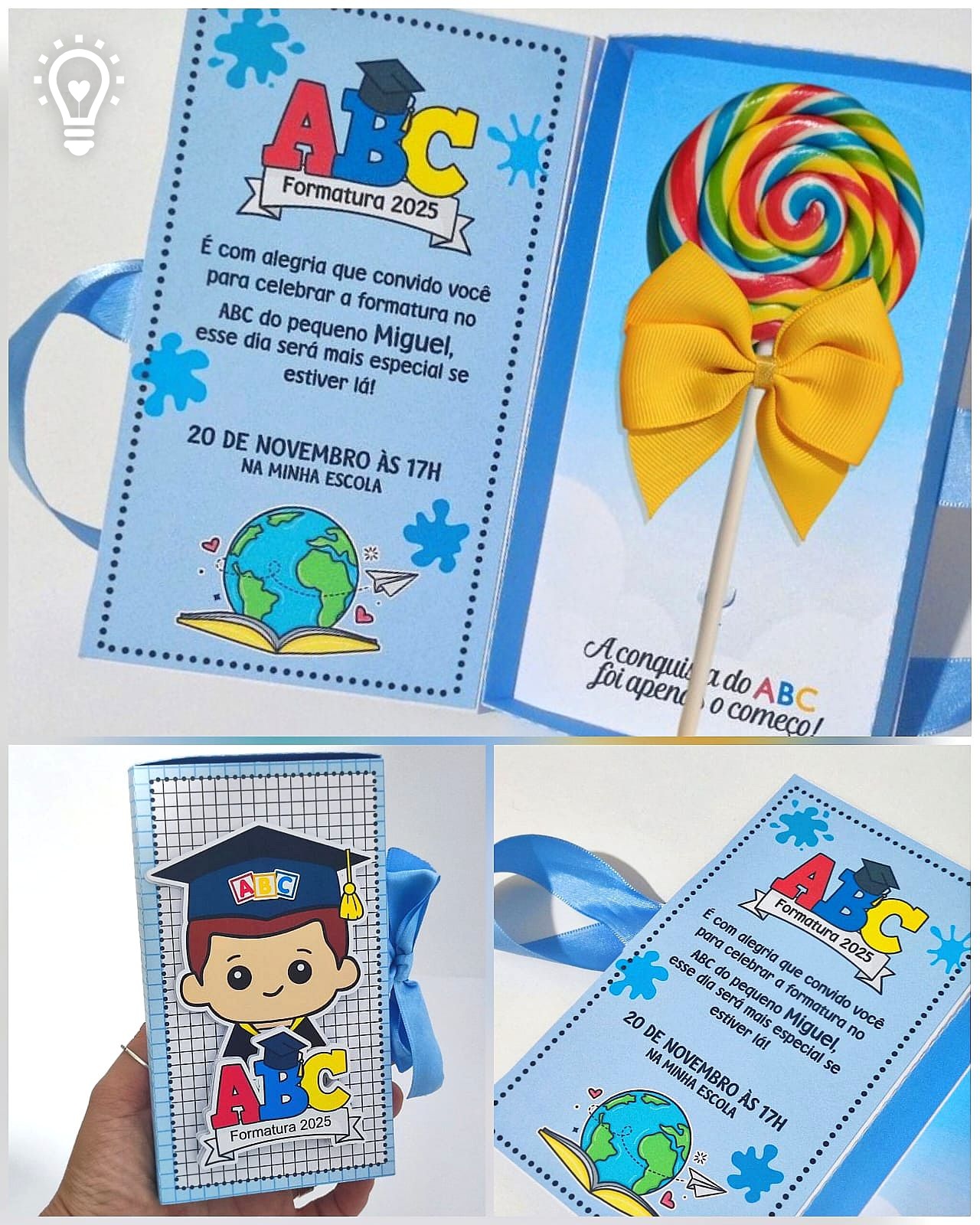 MENINO ARQUIVO DE CORTE CONVITE ABC FORMATURA (STUDIO E PDF) - Imagem 1