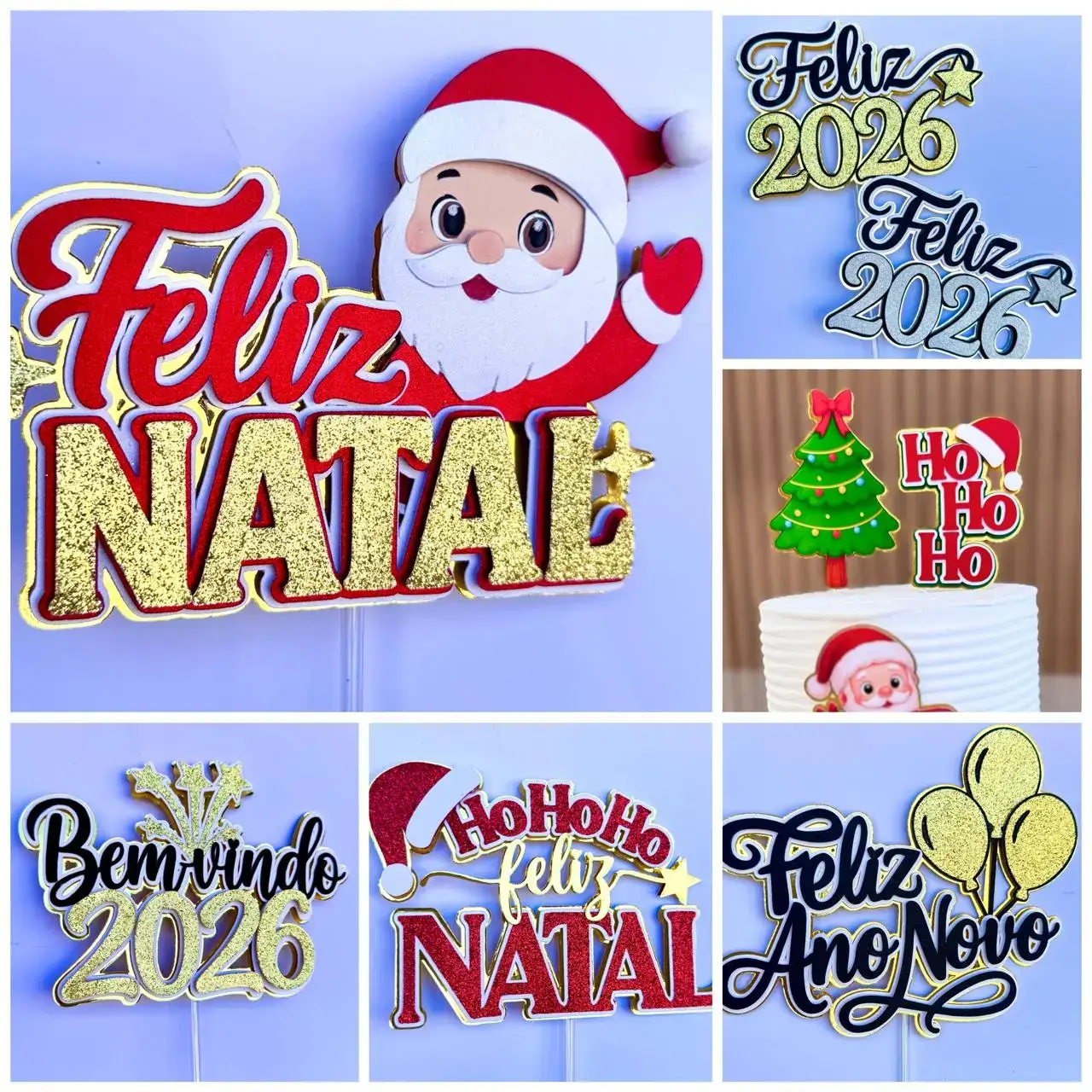 PACK NATAL E ANO NOVO 2026 Coleção Topos de Bolo Natal e Ano Novo - Imagem 1