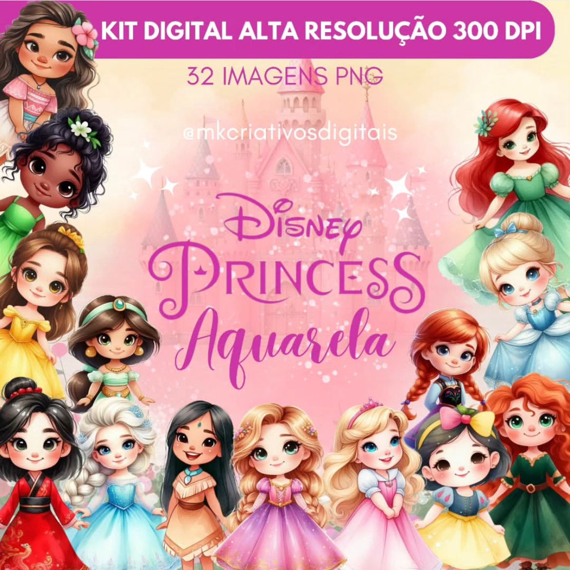 PRINCESAS AQUARELA KIT DIGITAL PRINCESAS AQUARELA - Imagem 1