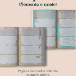 Planner Vintage Verde Água Costura (somente o miolo)