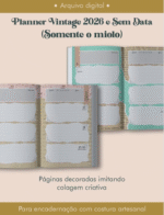 Planner Vintage Verde Água Costura (somente o miolo)