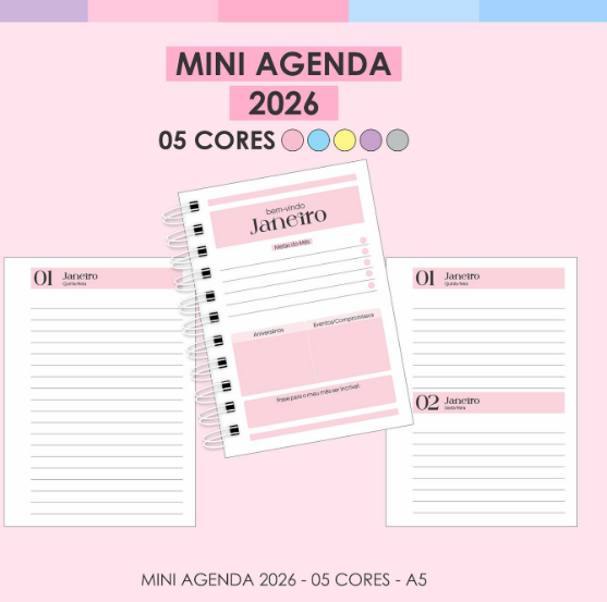 Agenda 2026 - 05 Cores - Arquivos da Lari Mini Agenda 2026 - Imagem 1