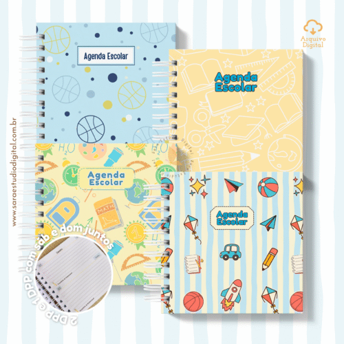 Agenda Escolar 2026 – Azul com amarelo (Mini quadrada) – 1 e 2DPP