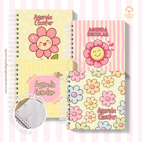 Agenda Escolar 2026 – Rosa com amarelo (Mini quadrada) – 1 e 2DPP