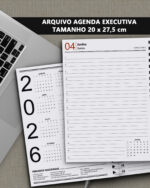 Arquivo Agenda Executiva 2026 tamanho 20 x 27.5 cm A4 com 1 dia por página