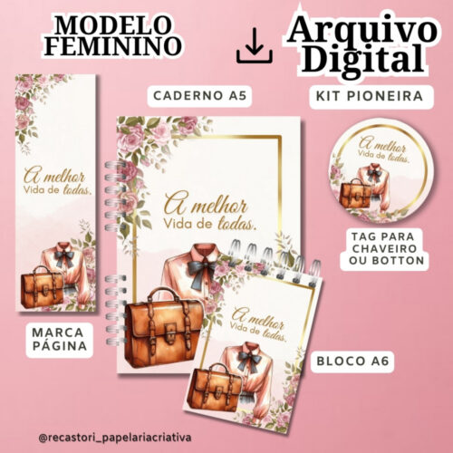 KIT DIGITAL ( Caderno a5, Bloco A6,Arte para Botton, Marca Página) PIONEIRO e PIONEIRA