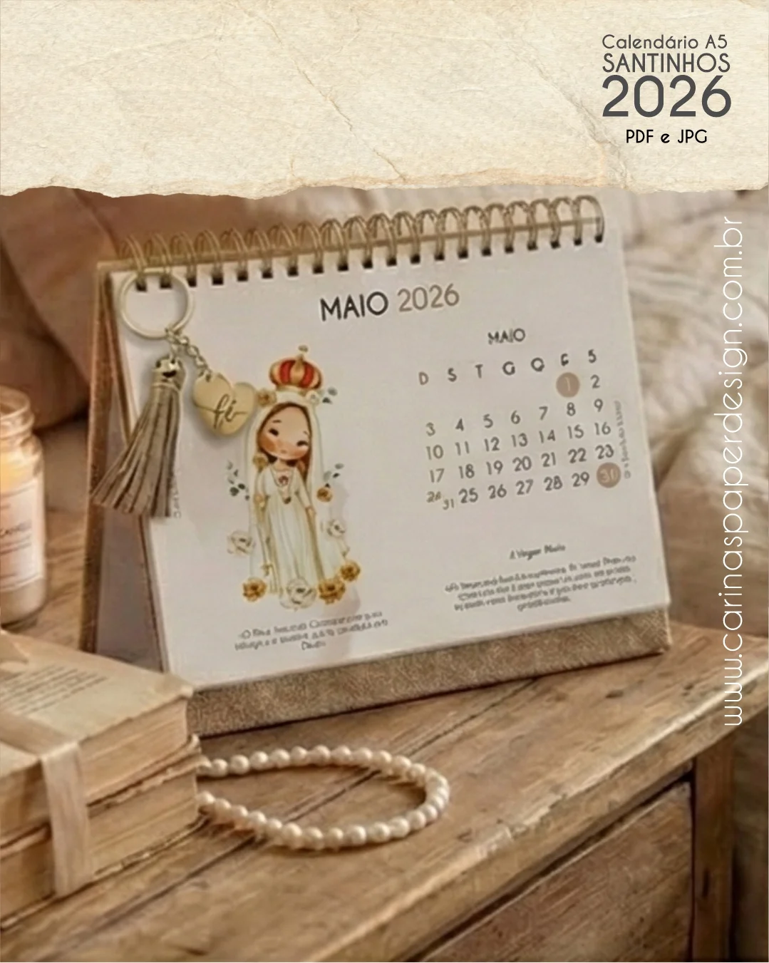 Calendário de mesa Santinhos A5 horizontal 2026 + 12 Capas PDF Calendário de mesa Santinhos A5 horizontal 2026 + 12 Capas - Imagem 1