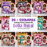 30 Artes para Caneca Bonecos de Neve Inflados 3D