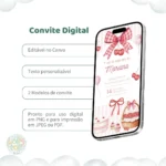Convite de Aniversário – Cerejinhas e Laços- LINK CANVA - Imagem 2