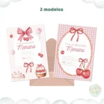 Convite de Aniversário – Cerejinhas e Laços- LINK CANVA - Imagem 3