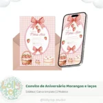 Convite de Aniversário – Morangos e Laços- LINK CANVA - Imagem 5