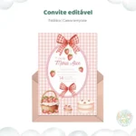 Convite de Aniversário – Morangos e Laços- LINK CANVA - Imagem 4