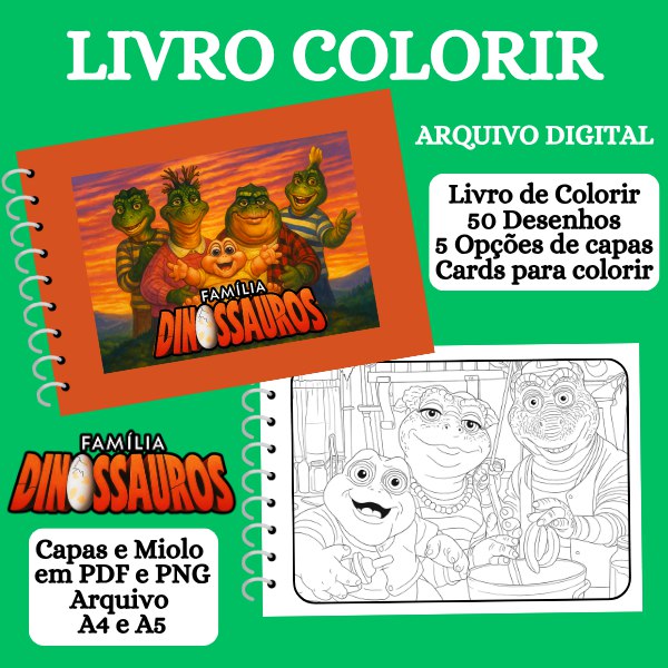 LIVRO COLORIR FAMÍLIA DINOSSAURO LIVRO DE COLORIR FAMÍLIA DINOSSAURO - Imagem 1