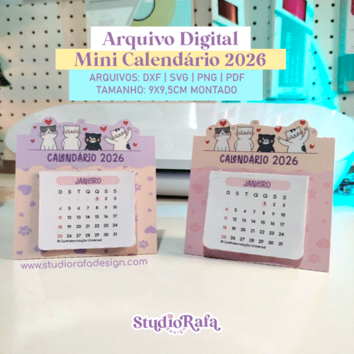 Mini Calendário 2026 Gatinhos (arquivo digital)
