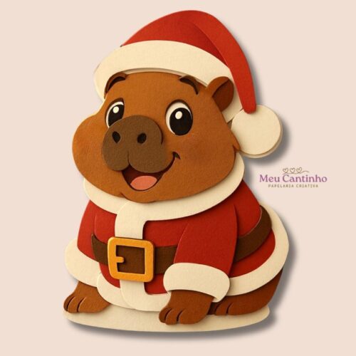 Arquivo de corte Topo de Bolo Capivara com roupa de Natal em camadas