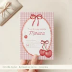 Convite de Aniversário – Cerejinhas e Laços- LINK CANVA - Imagem 5