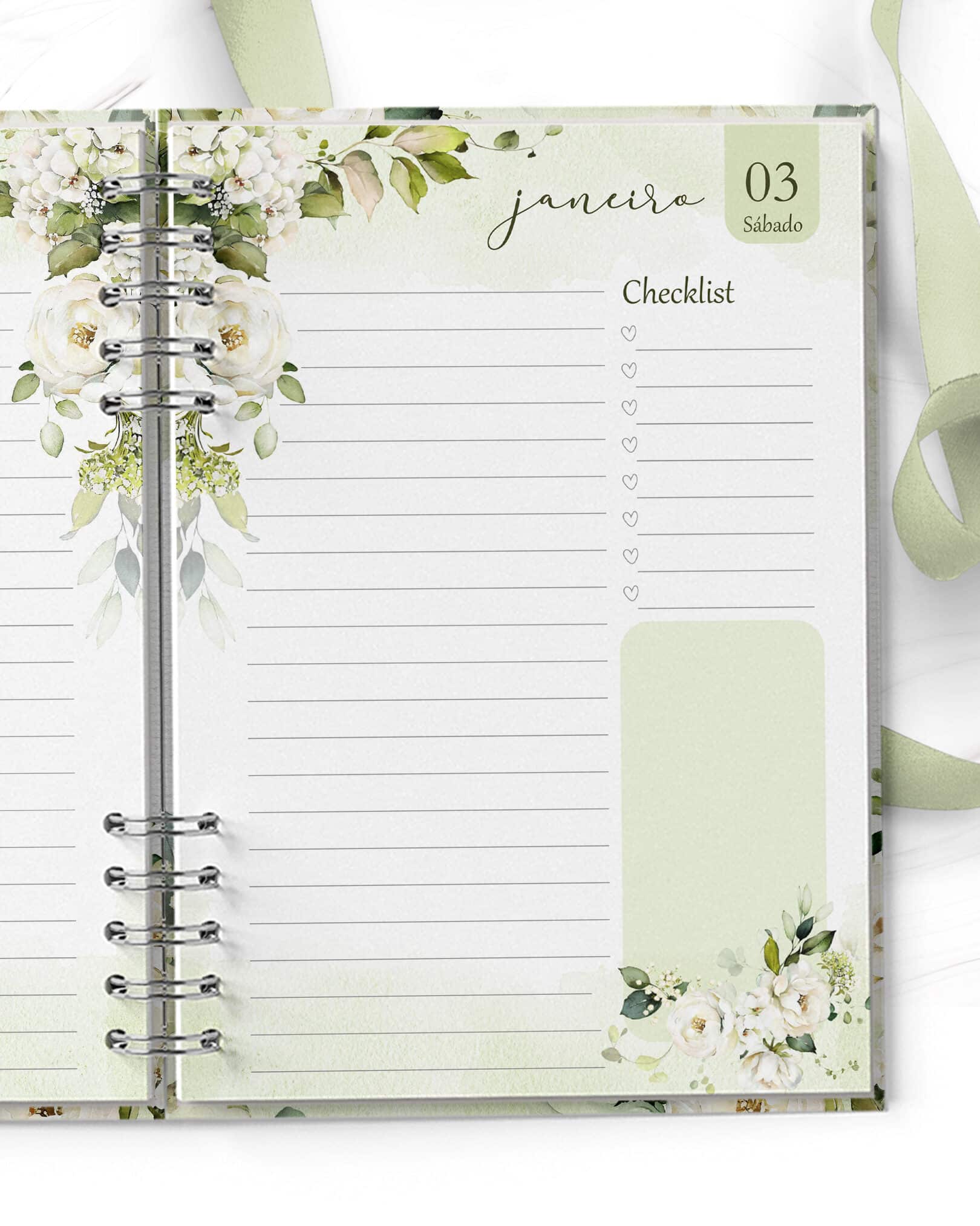 Combo 6 Agendas 2026 e Permanente Floral Rosas Brancas- Arquivo Digital - Imagem 2