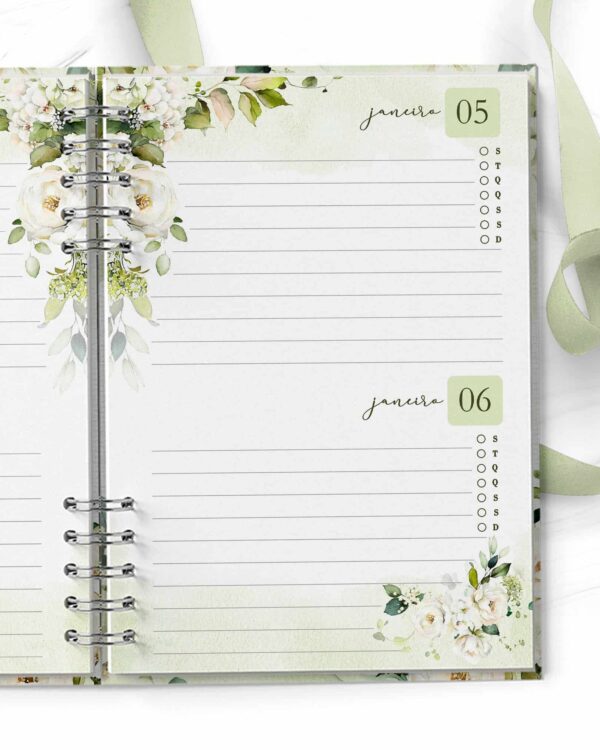 Combo 6 Agendas 2026 e Permanente Floral Rosas Brancas- Arquivo Digital - Imagem 9