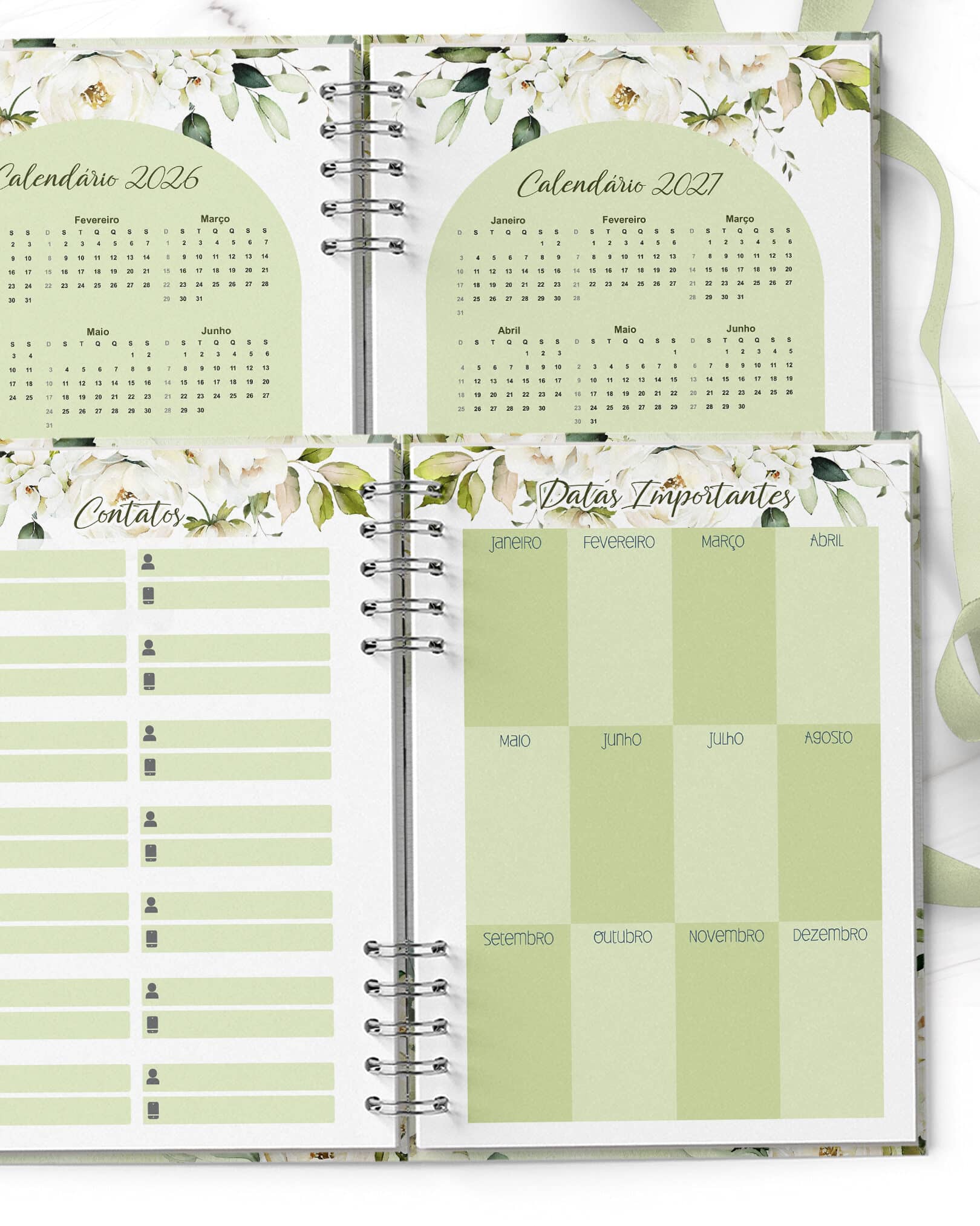 Combo 6 Agendas 2026 e Permanente Floral Rosas Brancas- Arquivo Digital - Imagem 5