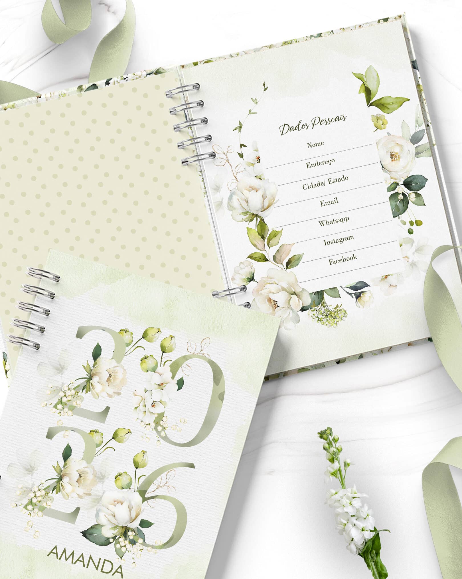 Combo 6 Agendas 2026 e Permanente Floral Rosas Brancas- Arquivo Digital - Imagem 4