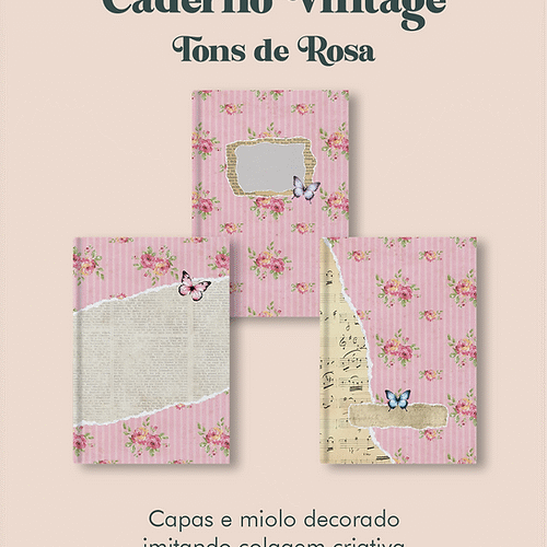 Caderno Vintage Tons de Rosa Costura