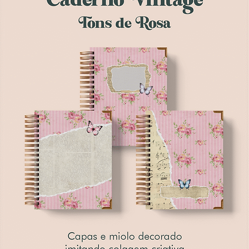 Caderno Vintage Tons de Rosa Wireo