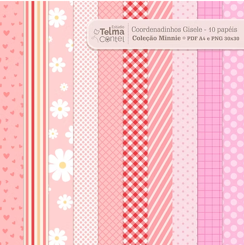 Kit Arquivos Digitais - Papéis Gisele - Coleção Minnie - PDF A4 e PNG 30cm