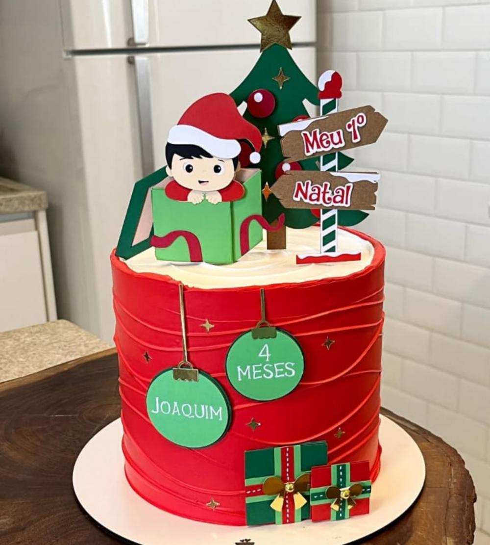 meu primeiro natal menino na caixa Arquivo de Corte Topo de Bolo Meu Primeiro Natal menino na caixa - Imagem 1