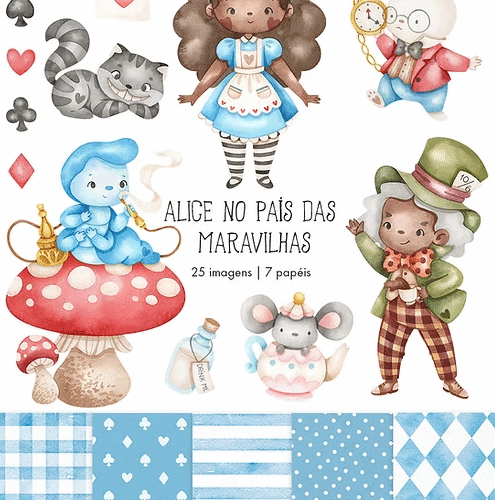 Kit Digital Alice no País das Maravilhas Negra