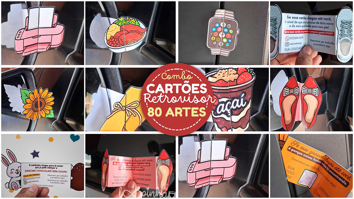 Cartões retrovisor editáveis - 80 artes Cartões retrovisor editáveis - 80 artes - Imagem 1
