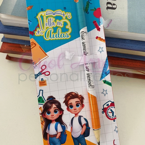 Kit Card e adesivo para caneta/lápis Volta às Aulas