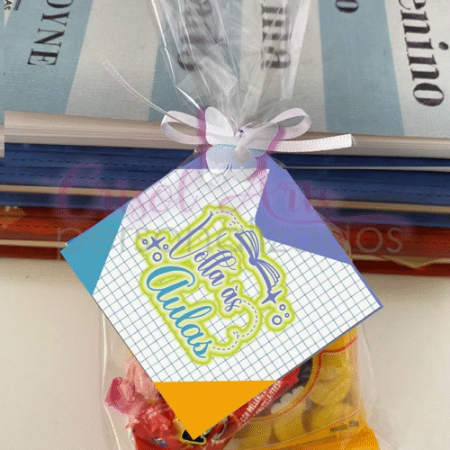 Tags volta às aulas com fundo quadriculado