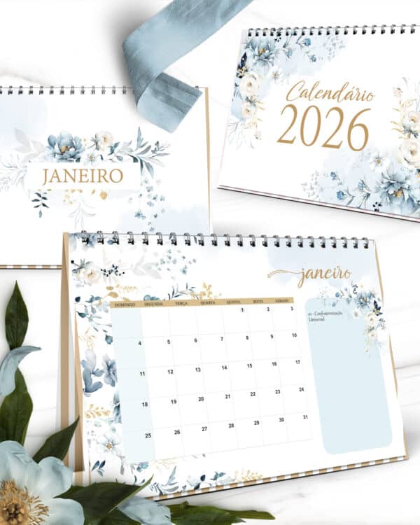 Arquivo Kit Calendários 2026 Coleção Floral Azul - Imagem 4