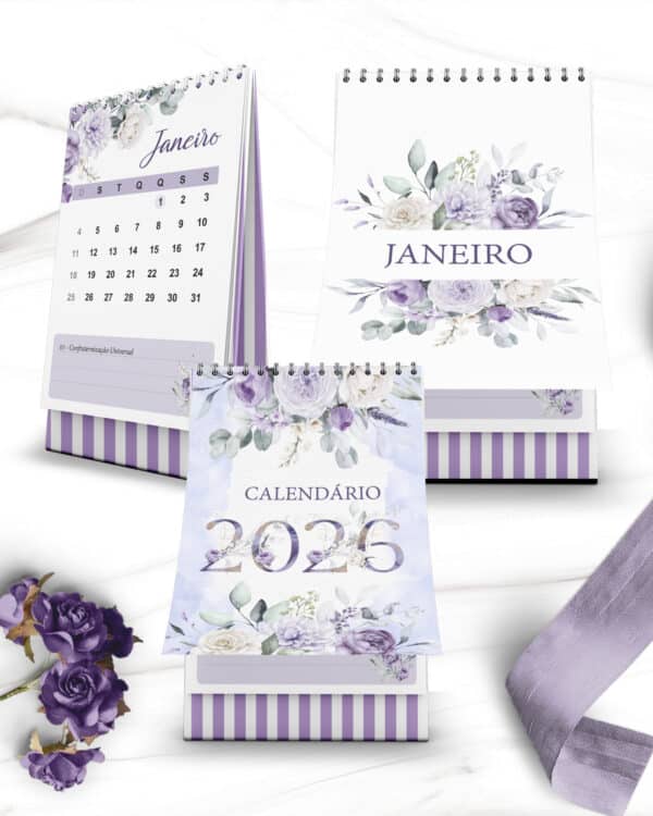 Arquivo Kit Calendários de Mesa 2026 A5 A6 e Calendário Marca Página Coleção Violeta - Imagem 4