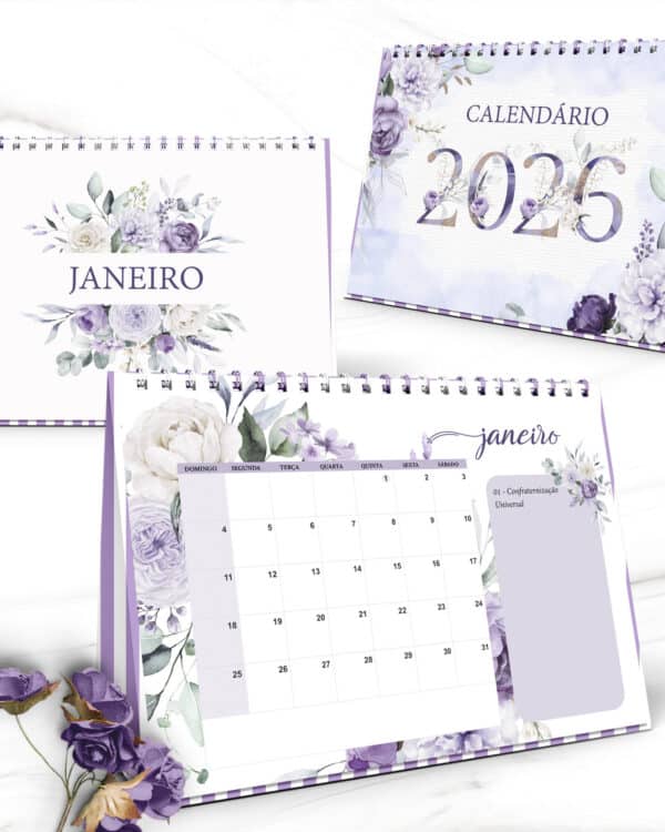 Arquivo Kit Calendários de Mesa 2026 A5 A6 e Calendário Marca Página Coleção Violeta - Imagem 3