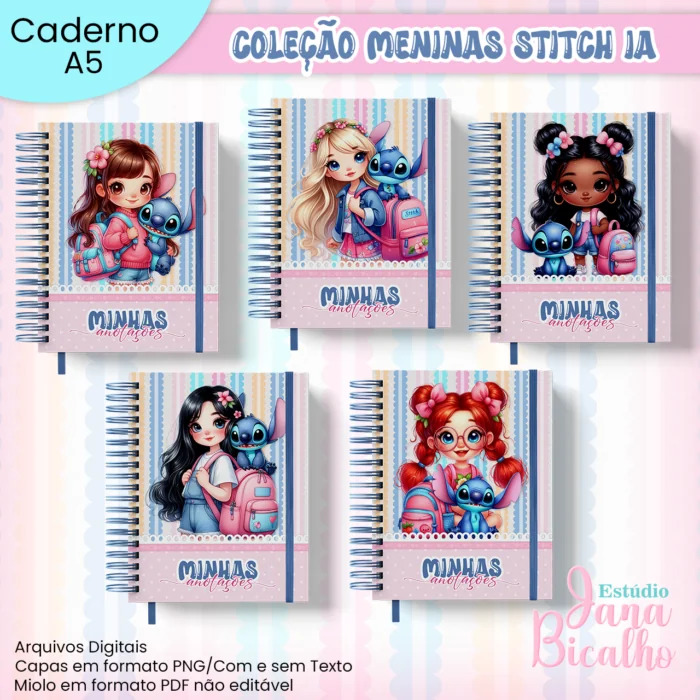 1-Colecao-Meninas-Stitch-IA Caderno A5 Para Colorir Coleção Meninas Stitch IA - Imagem 1