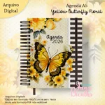 Agenda A5 Coleção Yellow Butterfly Floral (Miolo Datado + Miolo Permanente) 2DPP